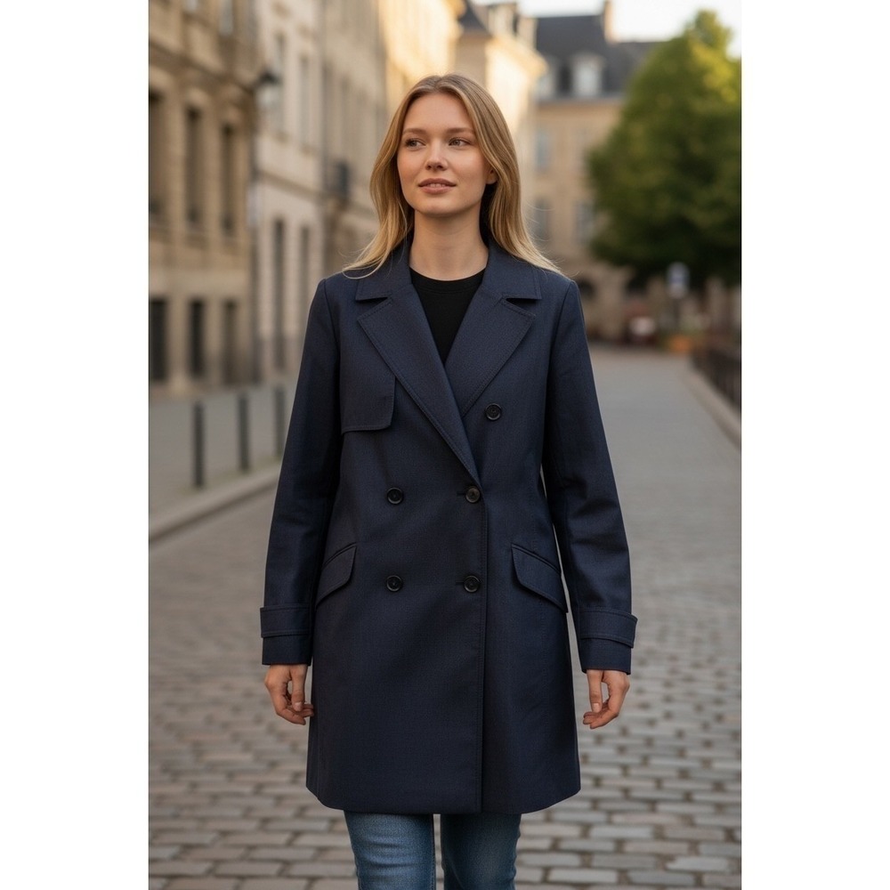 NWOT Banana‎ Republic Navy Blue Double Breasted Trench Coat Jacket women's Small